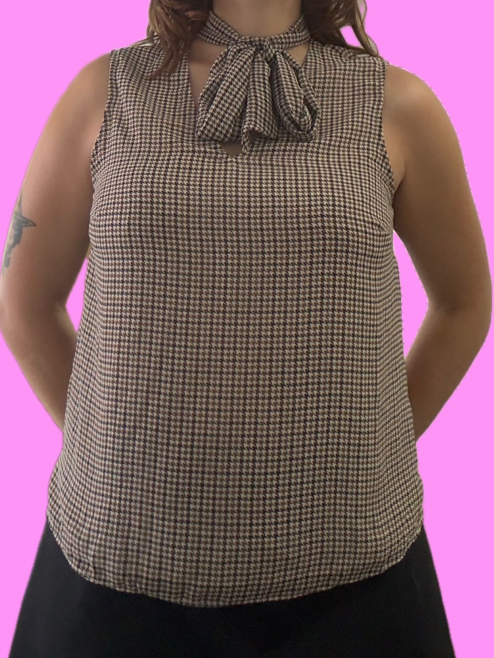 Sleeveless bow tie Houndstooth Top